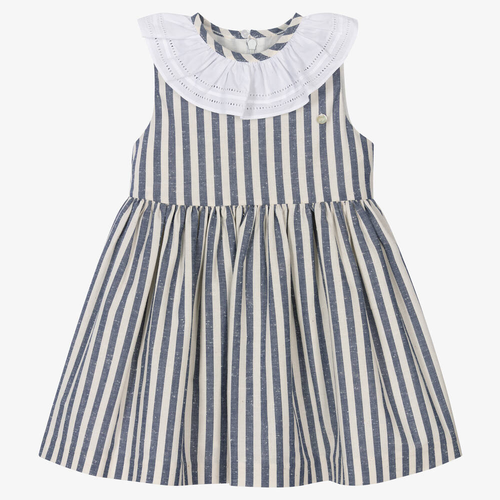 Piccola Speranza - Girls Blue Striped Cotton Dress | Childrensalon