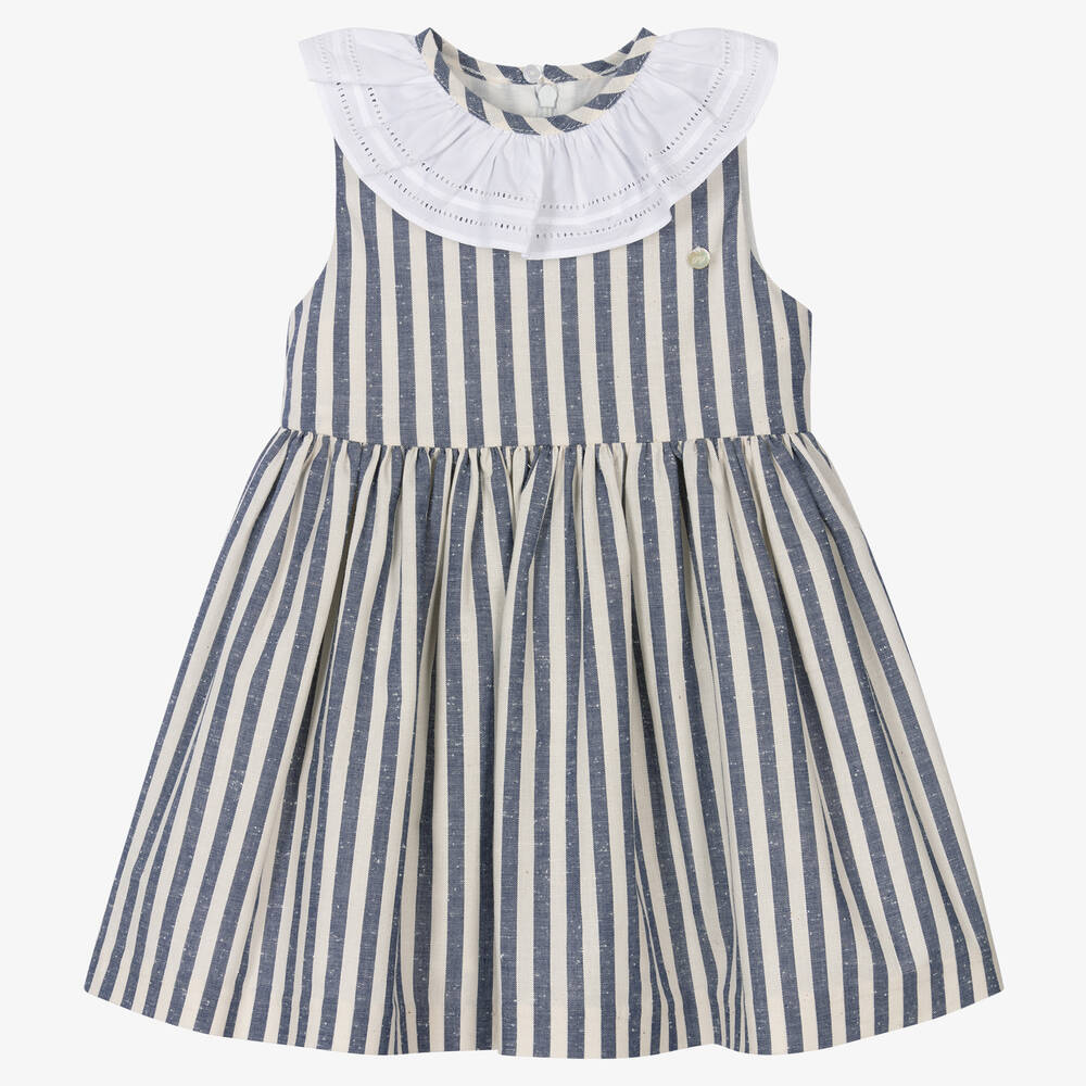 Piccola Speranza - Robe bleue rayée en coton fille | Childrensalon