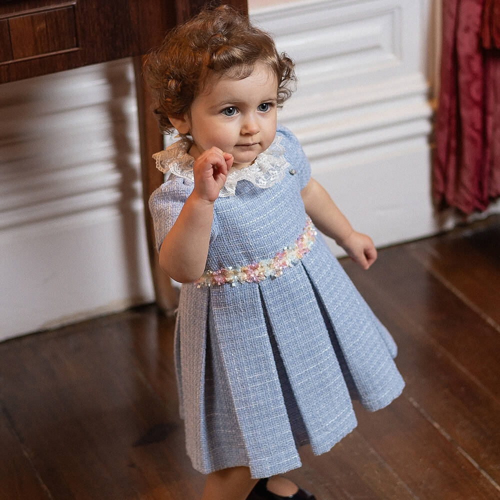 Piccola Speranza-فستان بكسرات تويد لون أزرق | Childrensalon Outlet