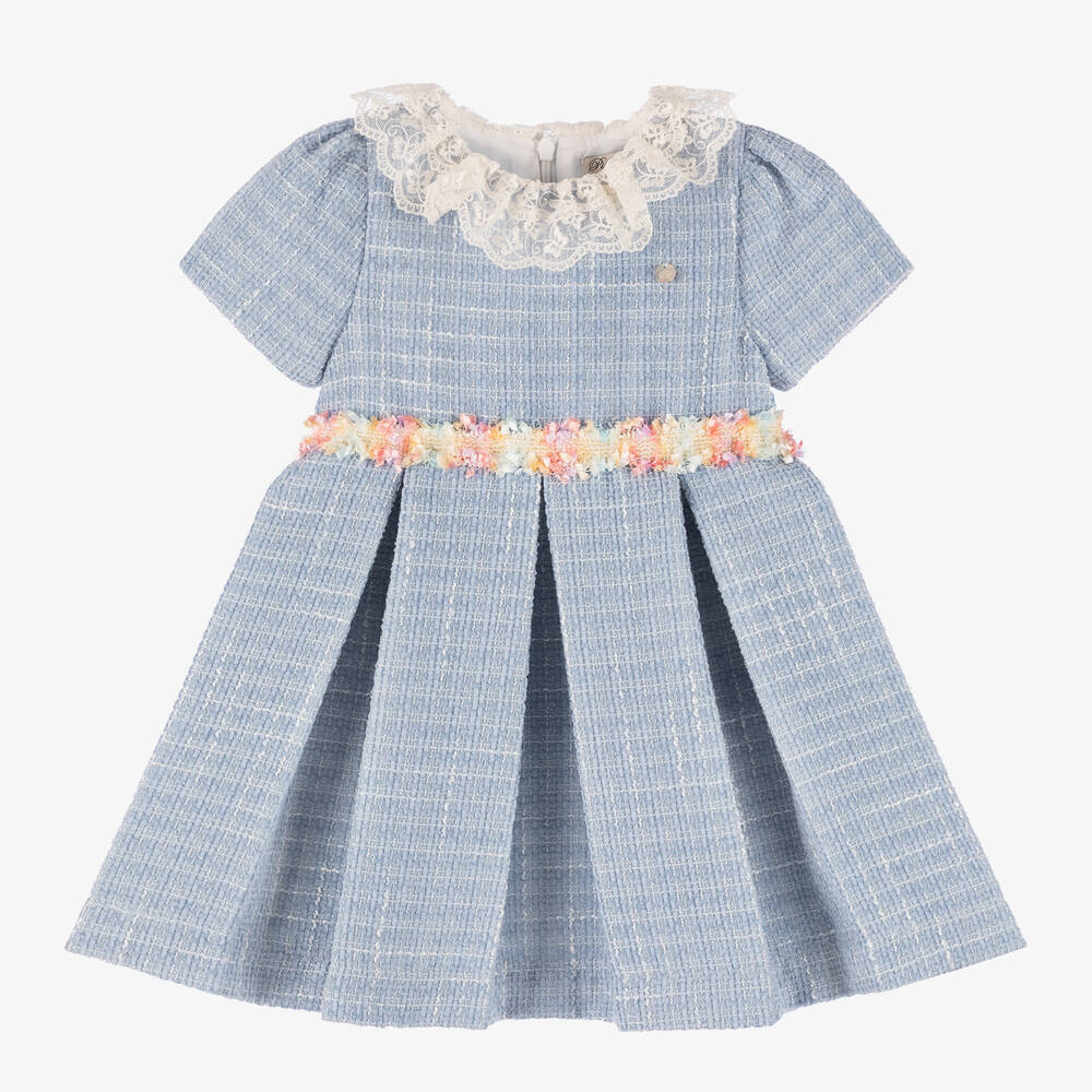 Piccola Speranza-Girls Blue Tweed Pleated Dress | Childrensalon Outlet