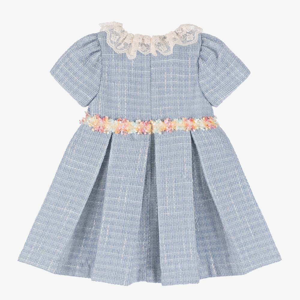 Piccola Speranza-فستان بكسرات تويد لون أزرق | Childrensalon Outlet