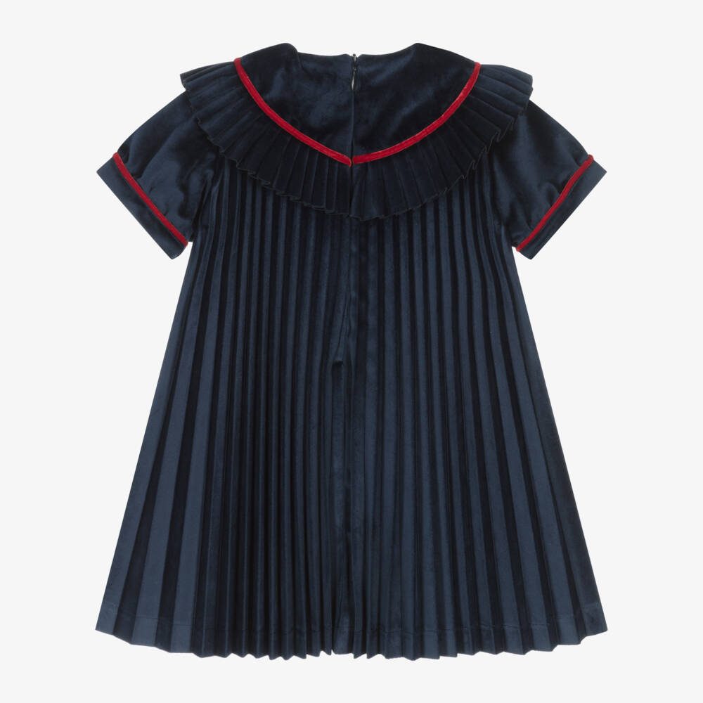 Piccola Speranza-Girls Blue Velvet Pleated Dress | Childrensalon Outlet