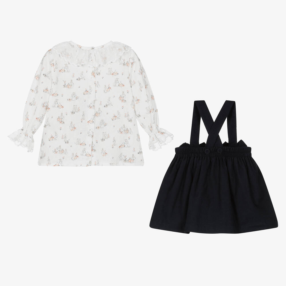 Piccola Speranza-Girls Blue & White Cotton Bunny Skirt Set  | Childrensalon Outlet