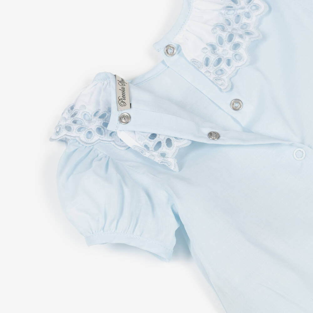 Piccola Speranza-Girls Blue & White Cotton Shorts Set with Satin Bows | Childrensalon Outlet