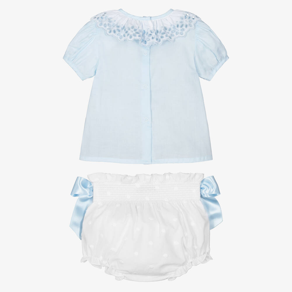 Piccola Speranza-Girls Blue & White Cotton Shorts Set with Satin Bows | Childrensalon Outlet