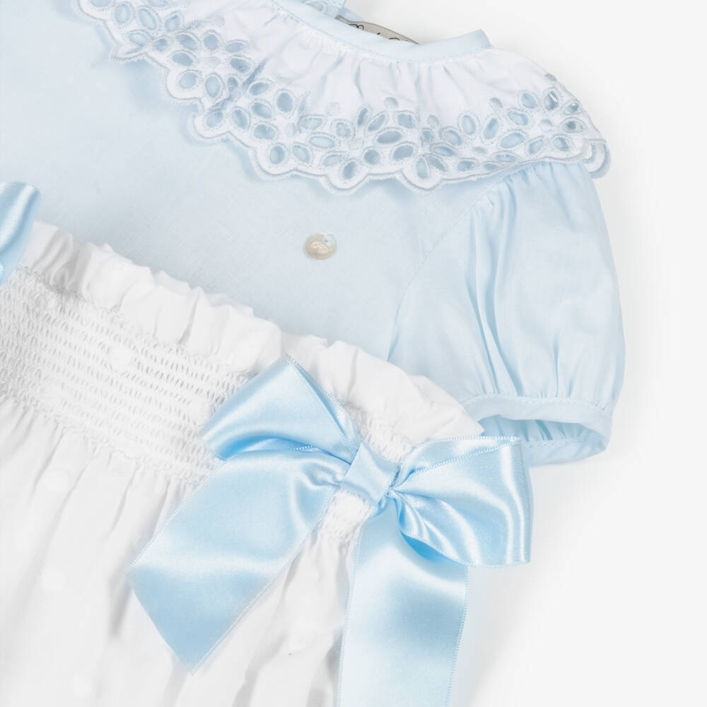 Piccola Speranza-Girls Blue & White Cotton Shorts Set with Satin Bows | Childrensalon Outlet