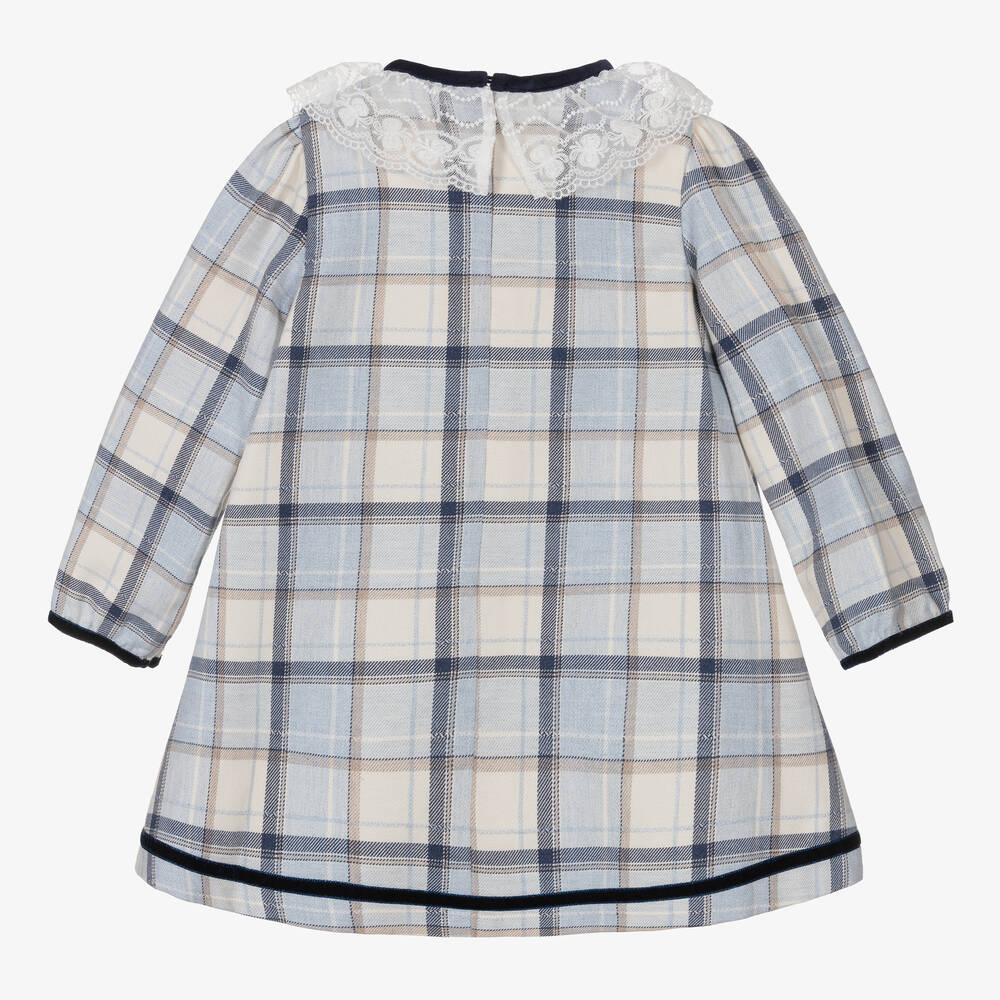 Piccola Speranza-Girls Blue & White Tartan Cotton Dress | Childrensalon Outlet