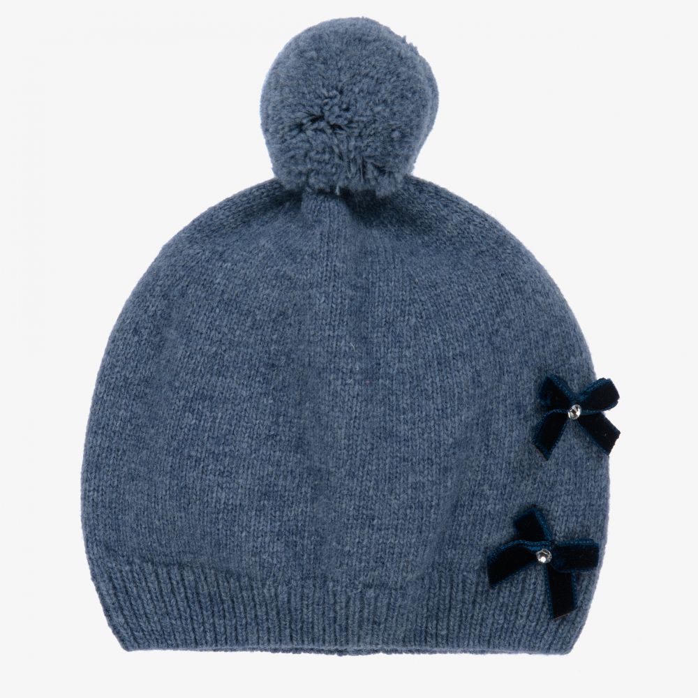 Piccola Speranza - Girls Blue Wool Beanie Hat | Childrensalon