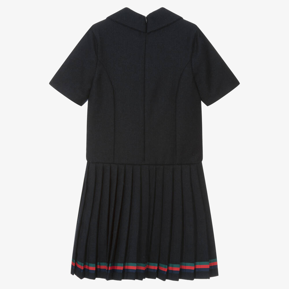 Piccola Speranza-Girls Blue Wool Twill Dress | Childrensalon Outlet