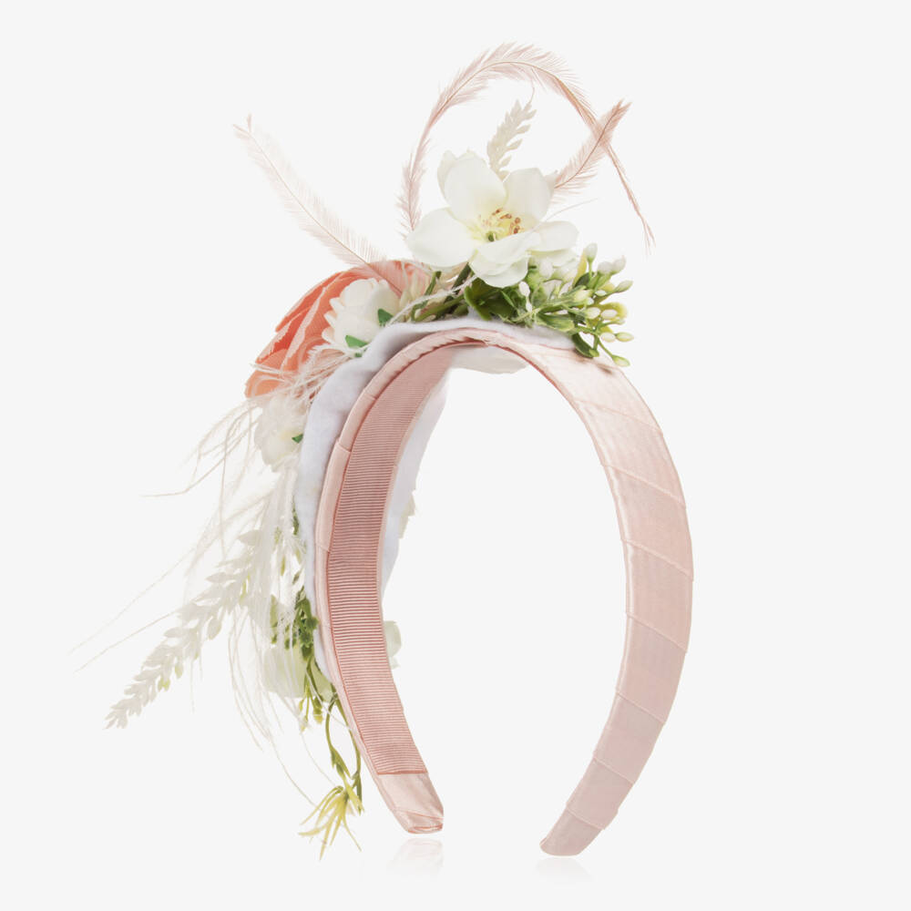 Piccola Speranza-Girls Blush Bloom Satin Headband | Childrensalon Outlet