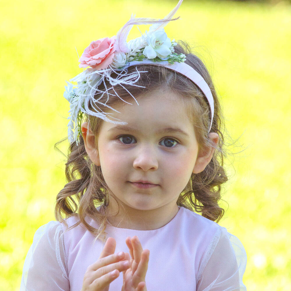 Piccola Speranza-Girls Blush Bloom Satin Headband | Childrensalon Outlet
