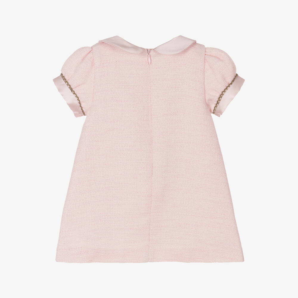 Piccola Speranza-Girls Blush Satin-Collared Frock | Childrensalon Outlet