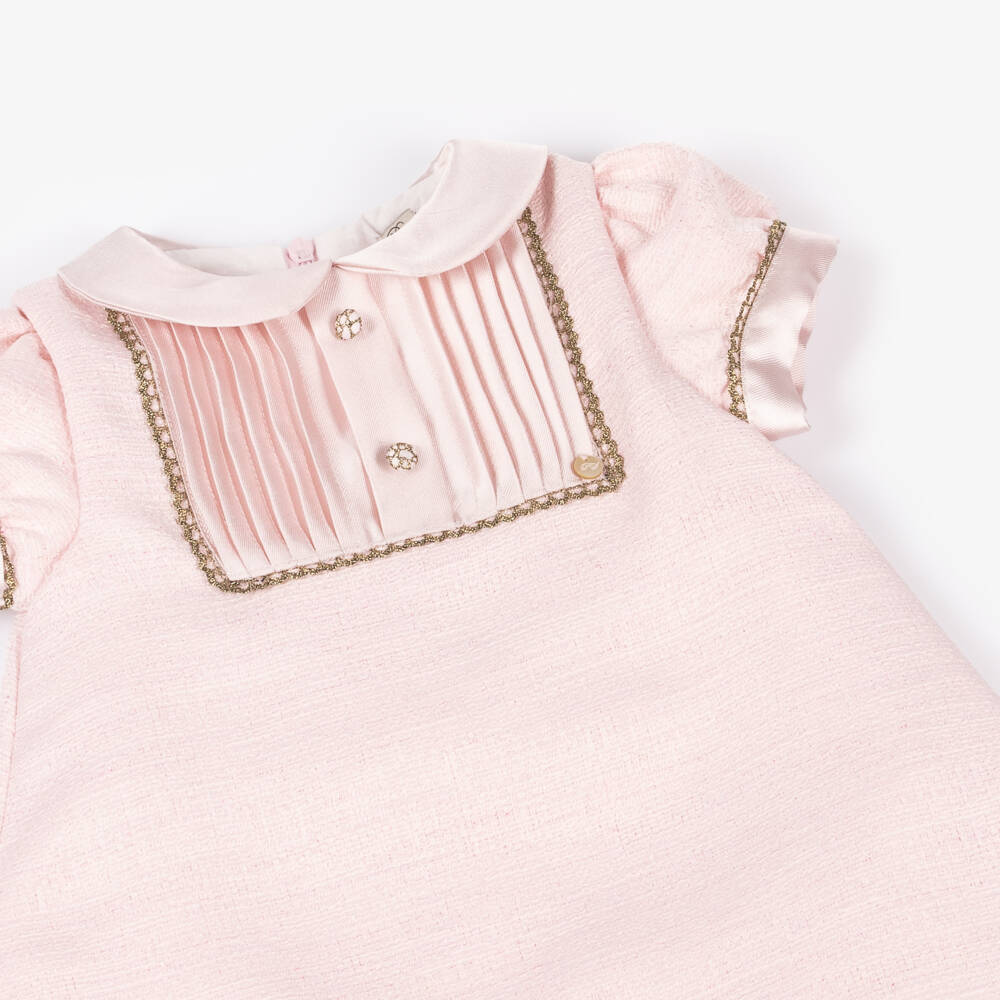 Piccola Speranza-Girls Blush Satin-Collared Frock | Childrensalon Outlet