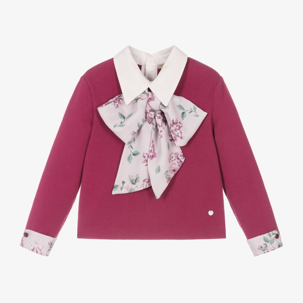 Piccola Speranza-Girls Burgundy Chiffon Bow Jumper | Childrensalon Outlet