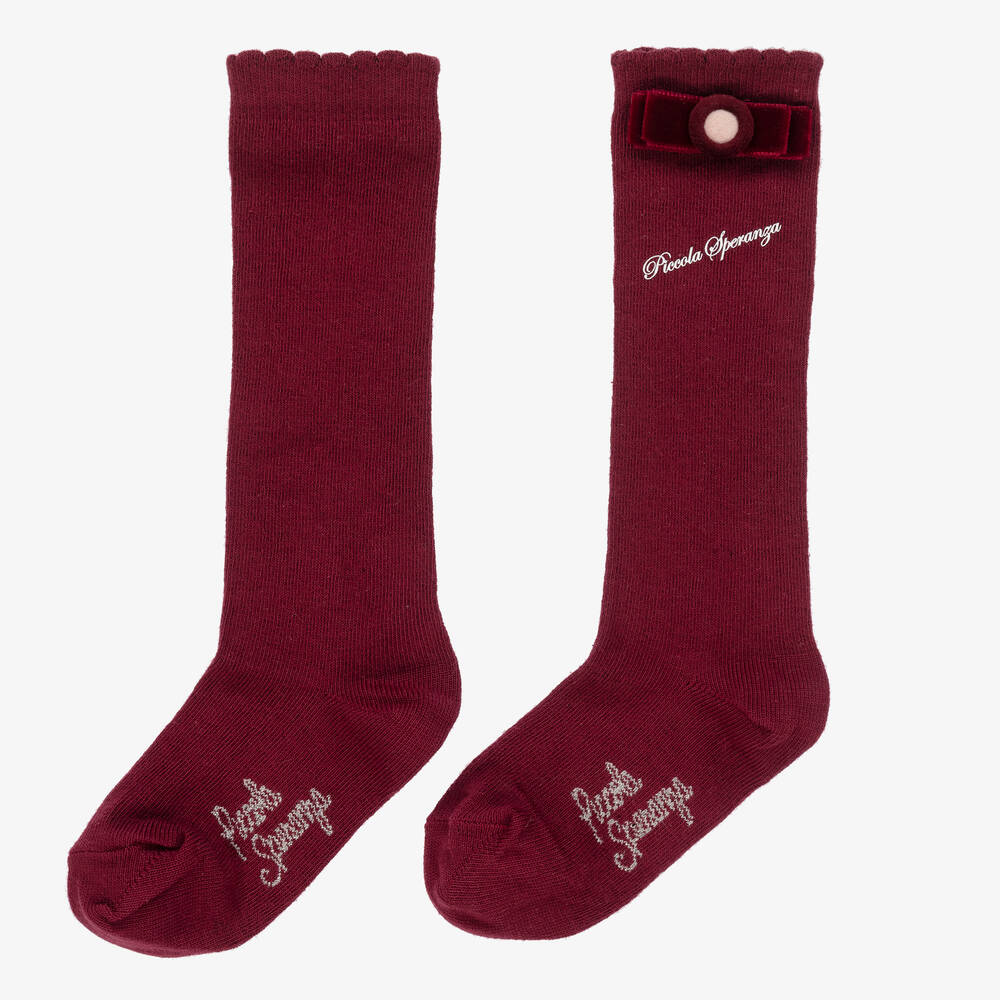 بيكولا سبيرانزا-جوارب قطن محبوك لون أحمر برغندي للبنات | Childrensalon Outlet