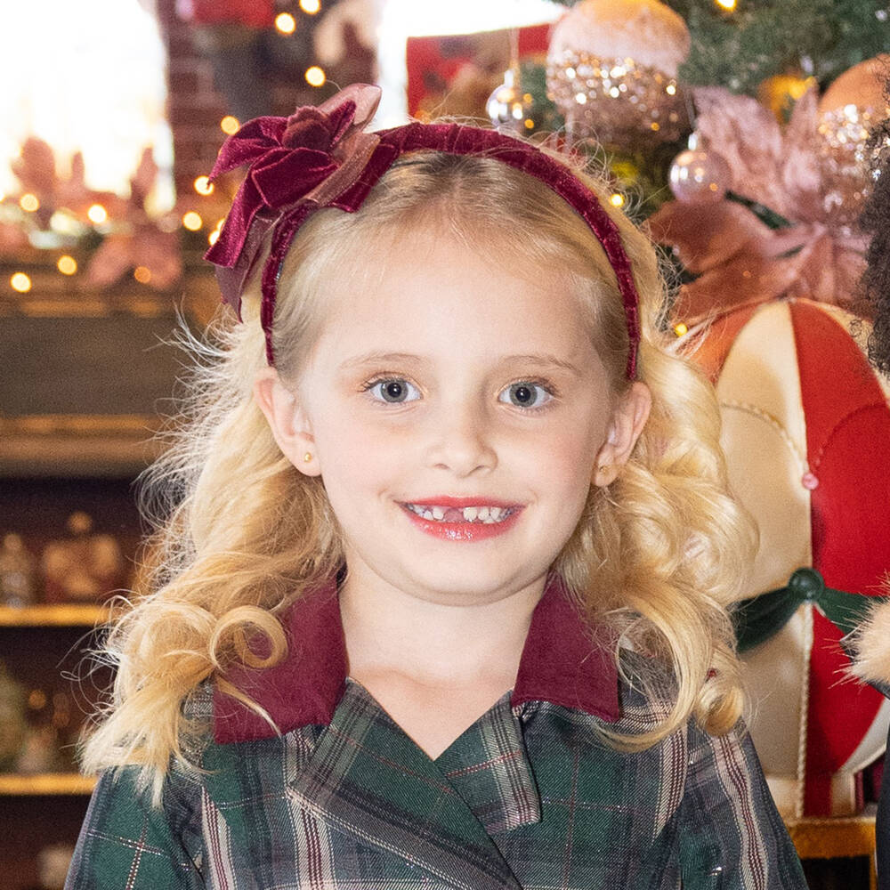 Piccola Speranza-Girls Burgundy Red Velvet Bow Hairband | Childrensalon Outlet