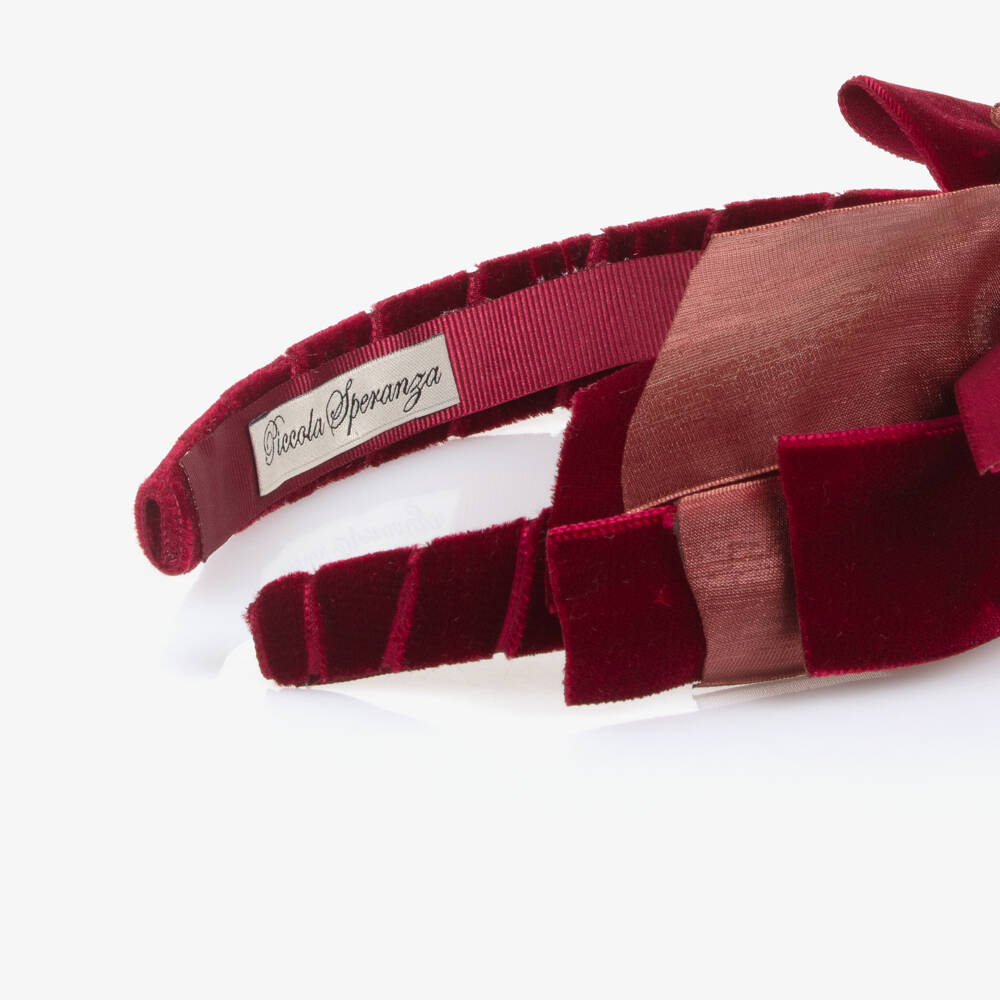 Piccola Speranza-Girls Burgundy Red Velvet Bow Hairband | Childrensalon Outlet