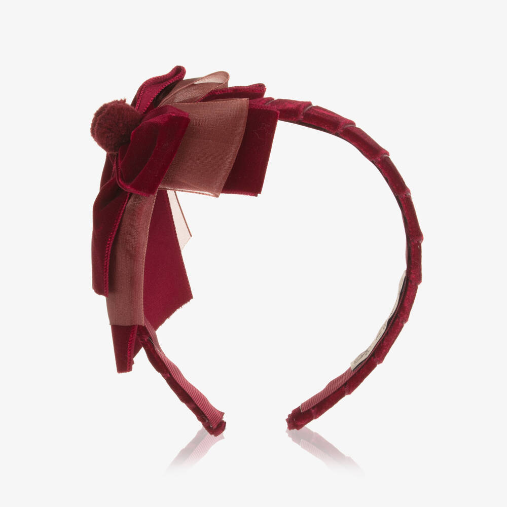 Piccola Speranza-Girls Burgundy Red Velvet Bow Hairband | Childrensalon Outlet