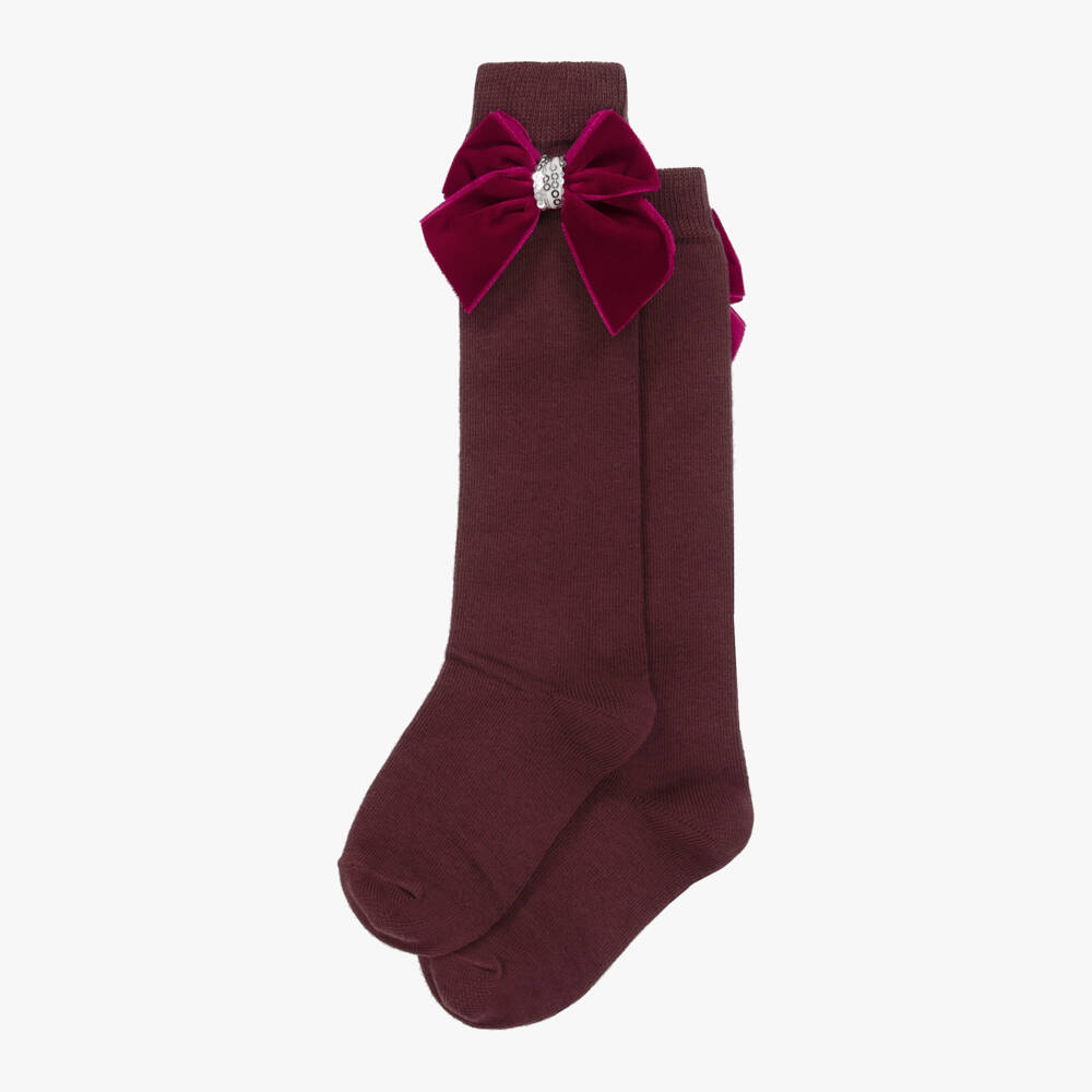بيكولا سبيرانزا-جوارب بفيونكة قطيفة وقطن لون أحمر للبنات | Childrensalon Outlet