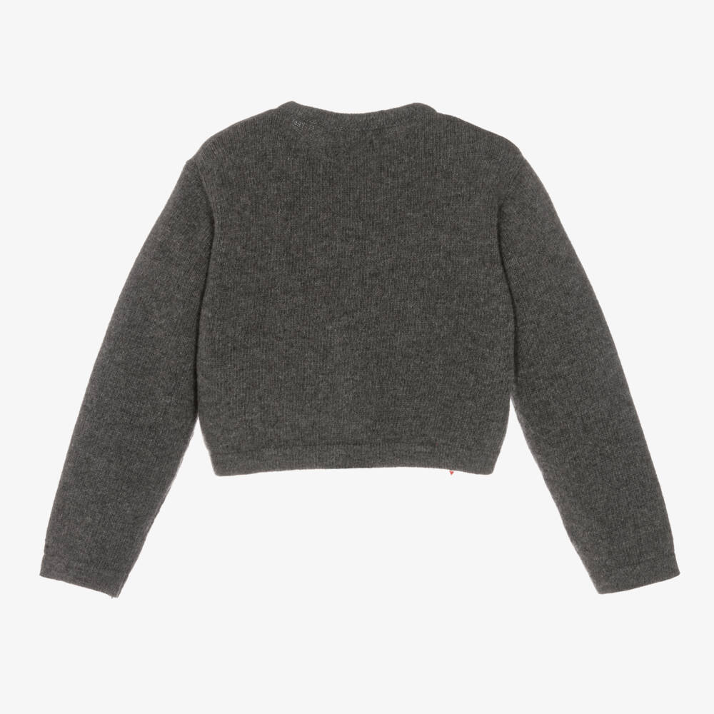 Piccola Speranza-Girls Charcoal Knit Cardigan with Velvet Bows | Childrensalon Outlet