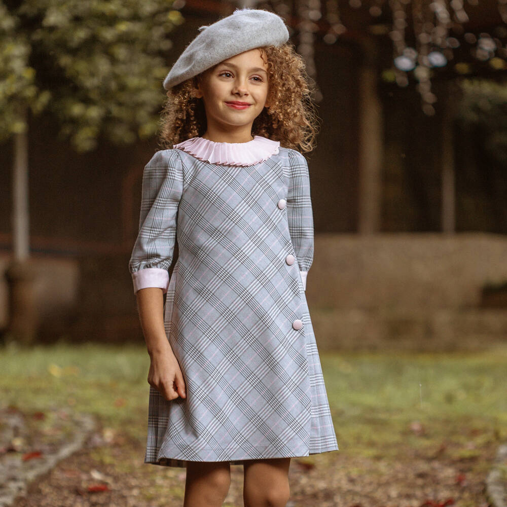 Piccola Speranza-Girls Checked Dress with Pink Accents | Childrensalon Outlet