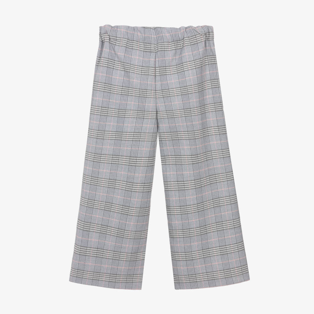 Piccola Speranza-بنطلون بأرجل واسعة تارتان لون زهري ورمادي للبنات | Childrensalon Outlet