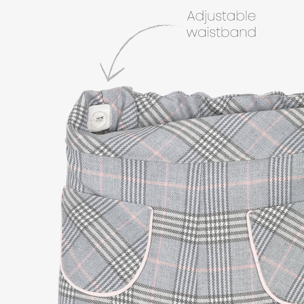 Piccola Speranza-بنطلون بأرجل واسعة تارتان لون زهري ورمادي للبنات | Childrensalon Outlet