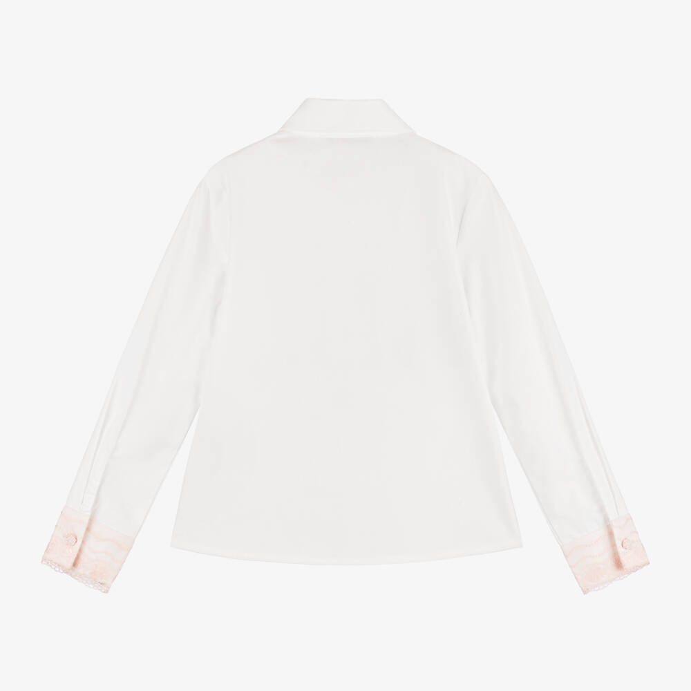 Piccola Speranza-بلوزة دانتيل وقطن لون زهري وأبيض | Childrensalon Outlet