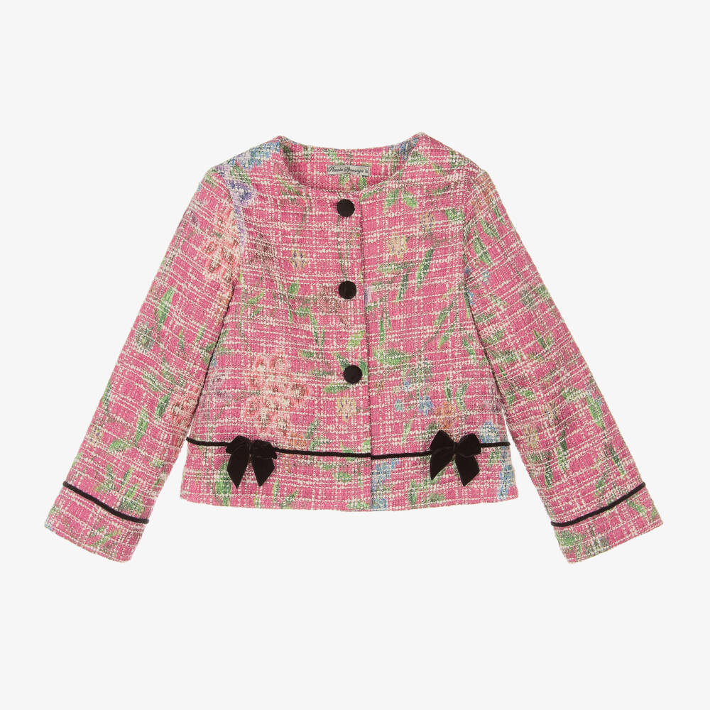 Piccola Speranza-Розовый хлопковый твидовый жакет для девочек | Childrensalon Outlet