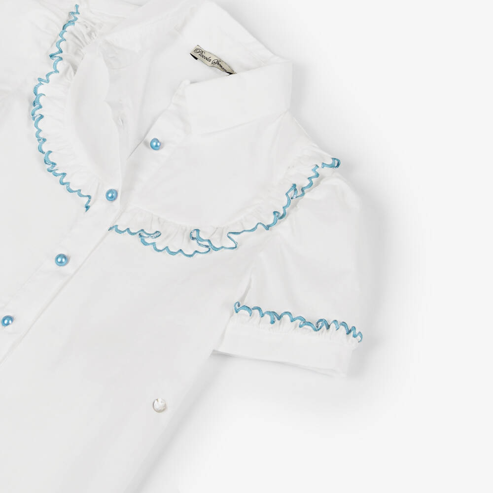 Piccola Speranza-Хлопковый топ с синим кантом для девочек | Childrensalon Outlet