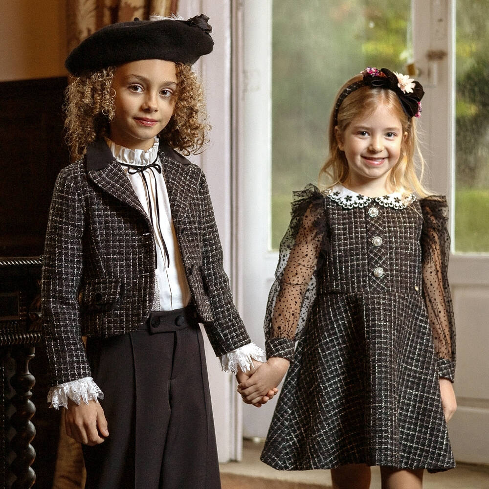 Piccola Speranza-Girls Elegant Black Tweed Frock | Childrensalon Outlet