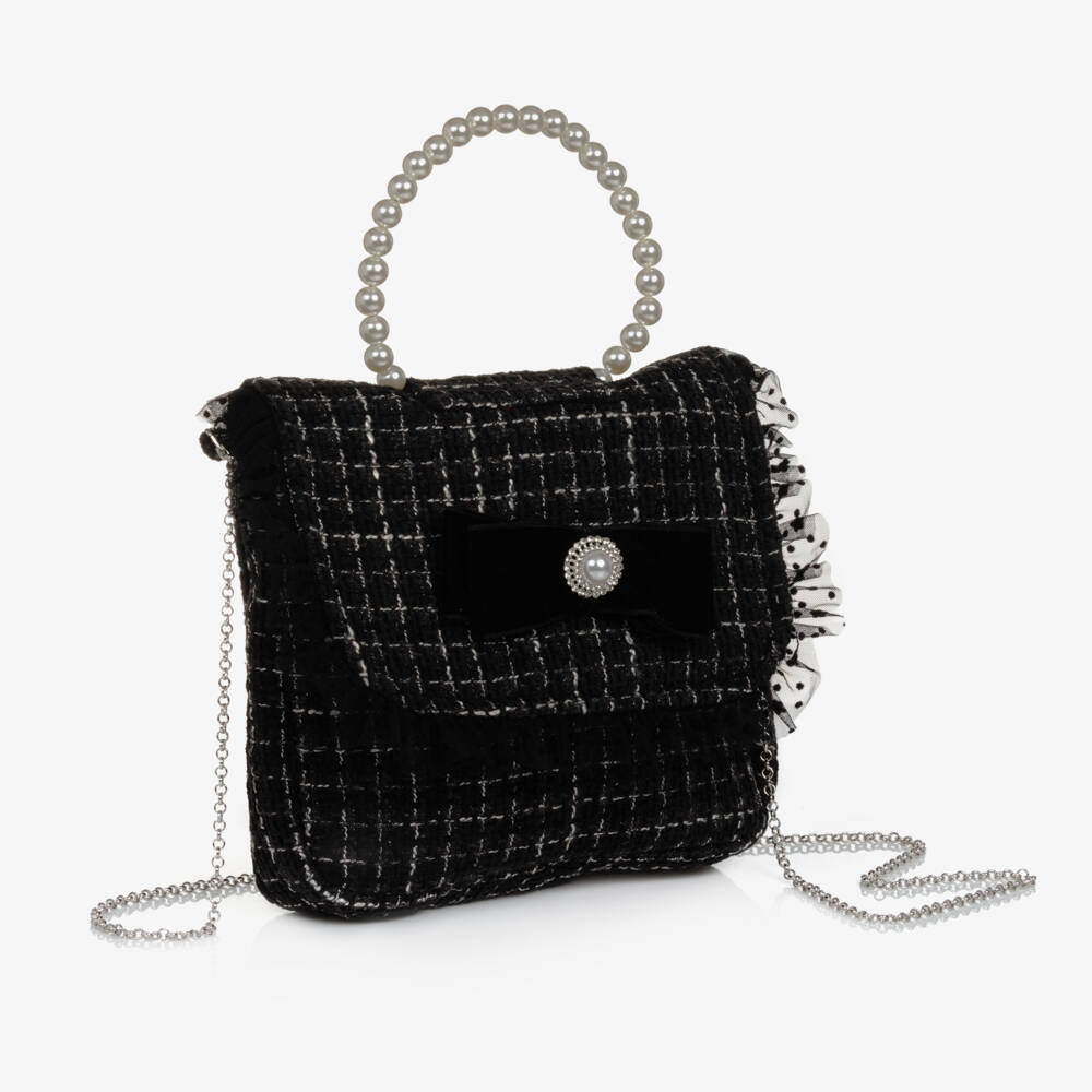Piccola Speranza-Girls Elegant Black Tweed Purse | Childrensalon Outlet