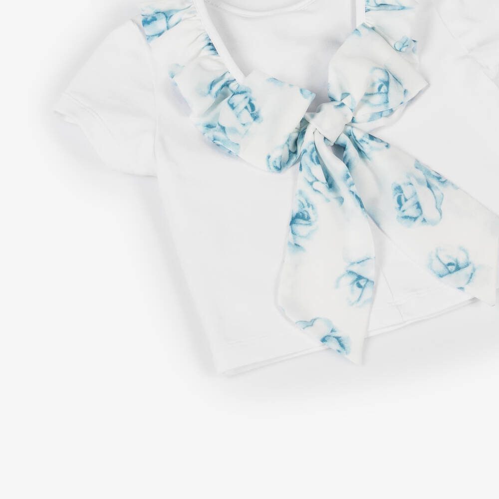 Piccola Speranza-بلوزة بيضاء أنيقة مزينة بالزهور للبنات | Childrensalon Outlet