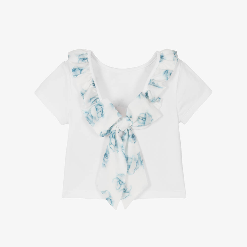 Piccola Speranza-بلوزة بيضاء أنيقة مزينة بالزهور للبنات | Childrensalon Outlet