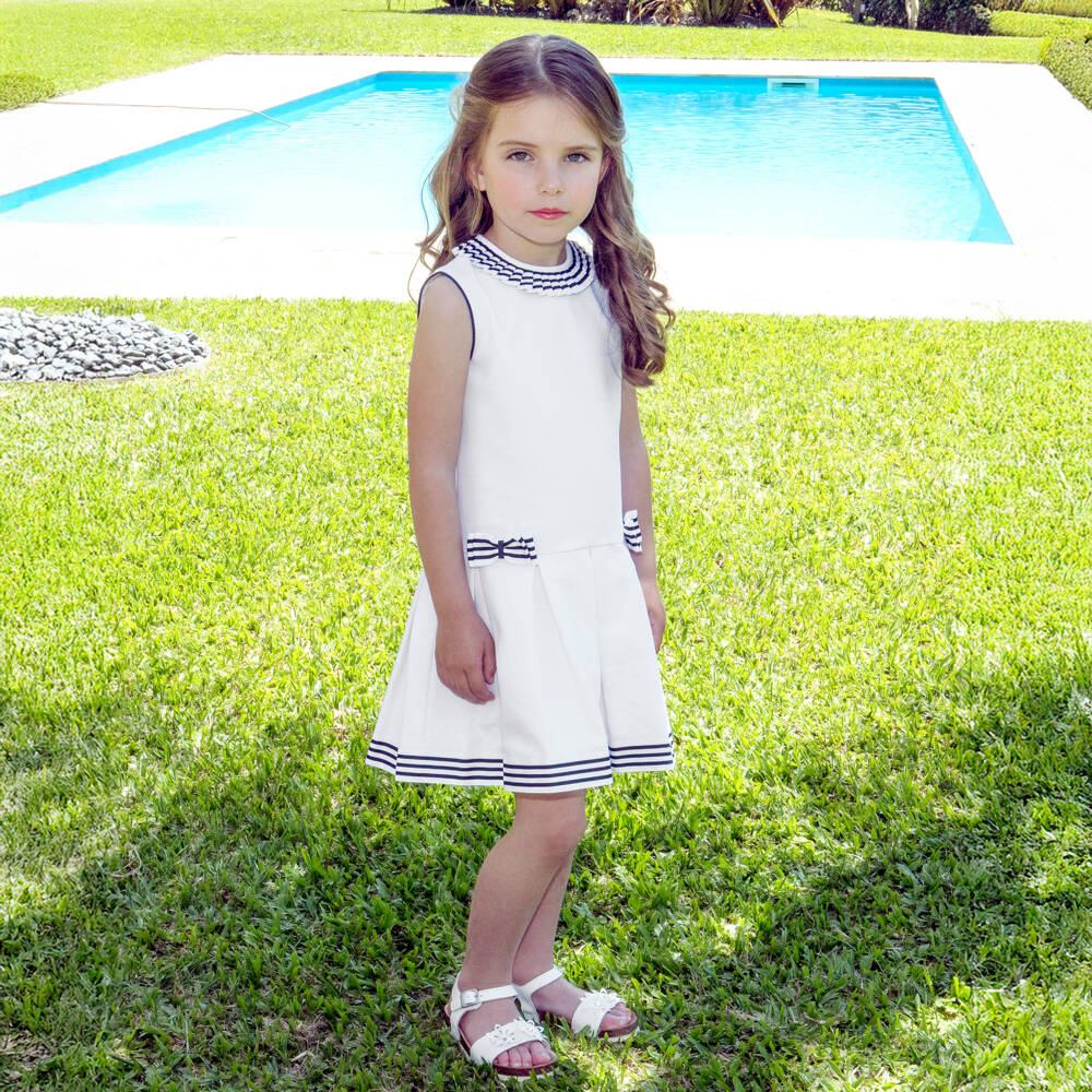 Piccola Speranza-فستان بحري أبيض أنيق للبنات | Childrensalon Outlet
