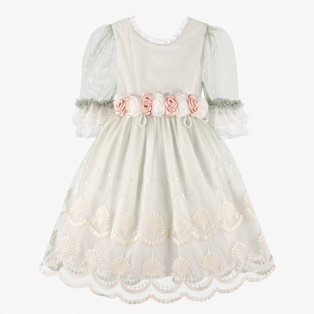 Piccola Speranza-فستان تول دانتيل زمردي للبنات | Childrensalon Outlet