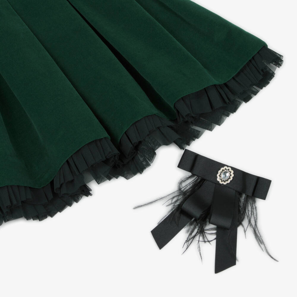 Piccola Speranza-Изумрудное бархатное платье с бантом для девочек | Childrensalon Outlet