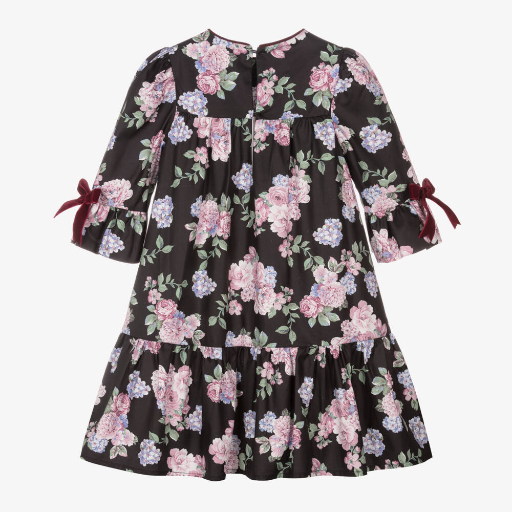 Piccola Speranza-Girls Floral Cotton Dress in Black | Childrensalon Outlet