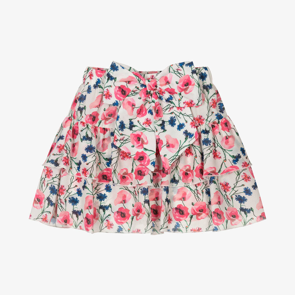 Piccola Speranza-Girls Floral Satin & Crêpe Skort | Childrensalon Outlet