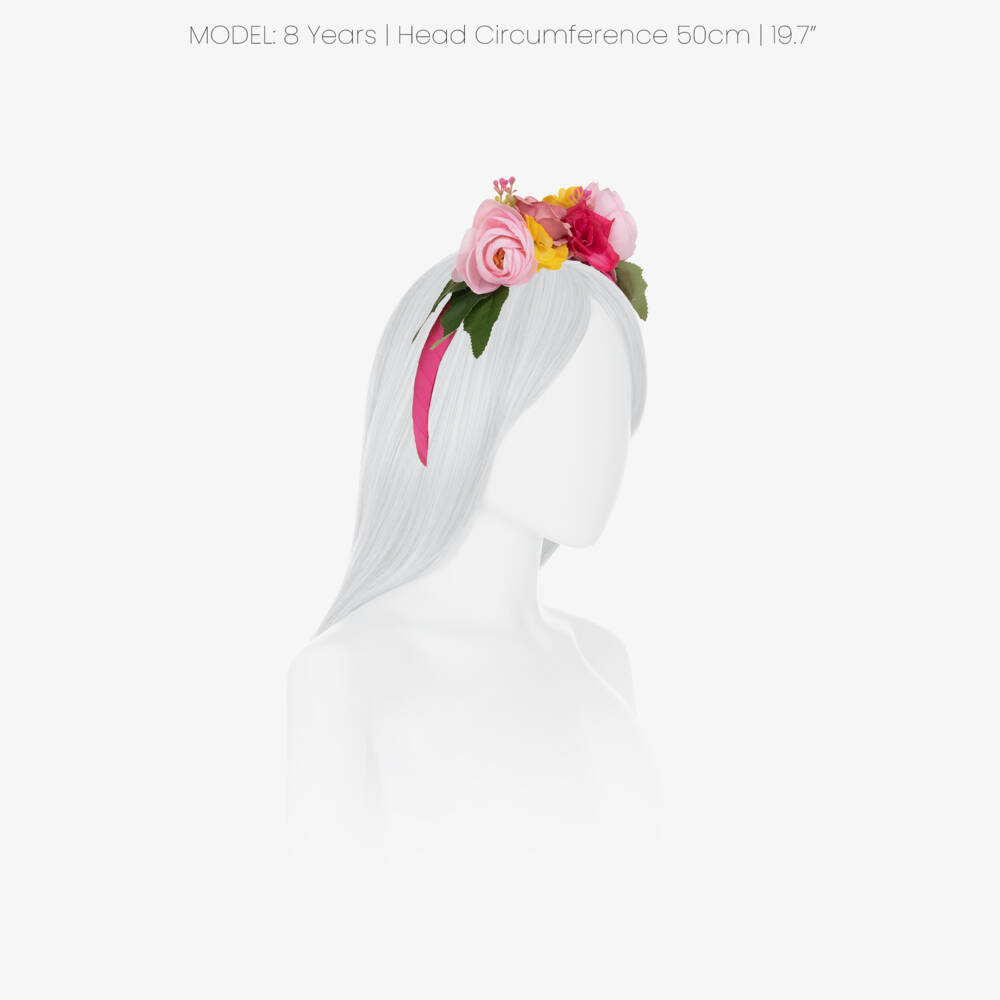 Piccola Speranza-Girls Fuchsia Pink Hairband with Pink & Yellow Flowers | Childrensalon Outlet