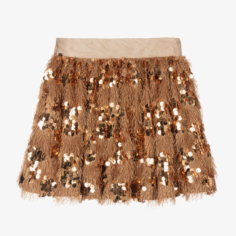 بيكولا سبيرانزا-تنورة مزينة بترتر لون ذهبي | Childrensalon Outlet