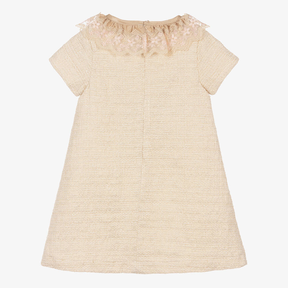 Piccola Speranza-Girls Gold Tweed Bow Dress | Childrensalon Outlet