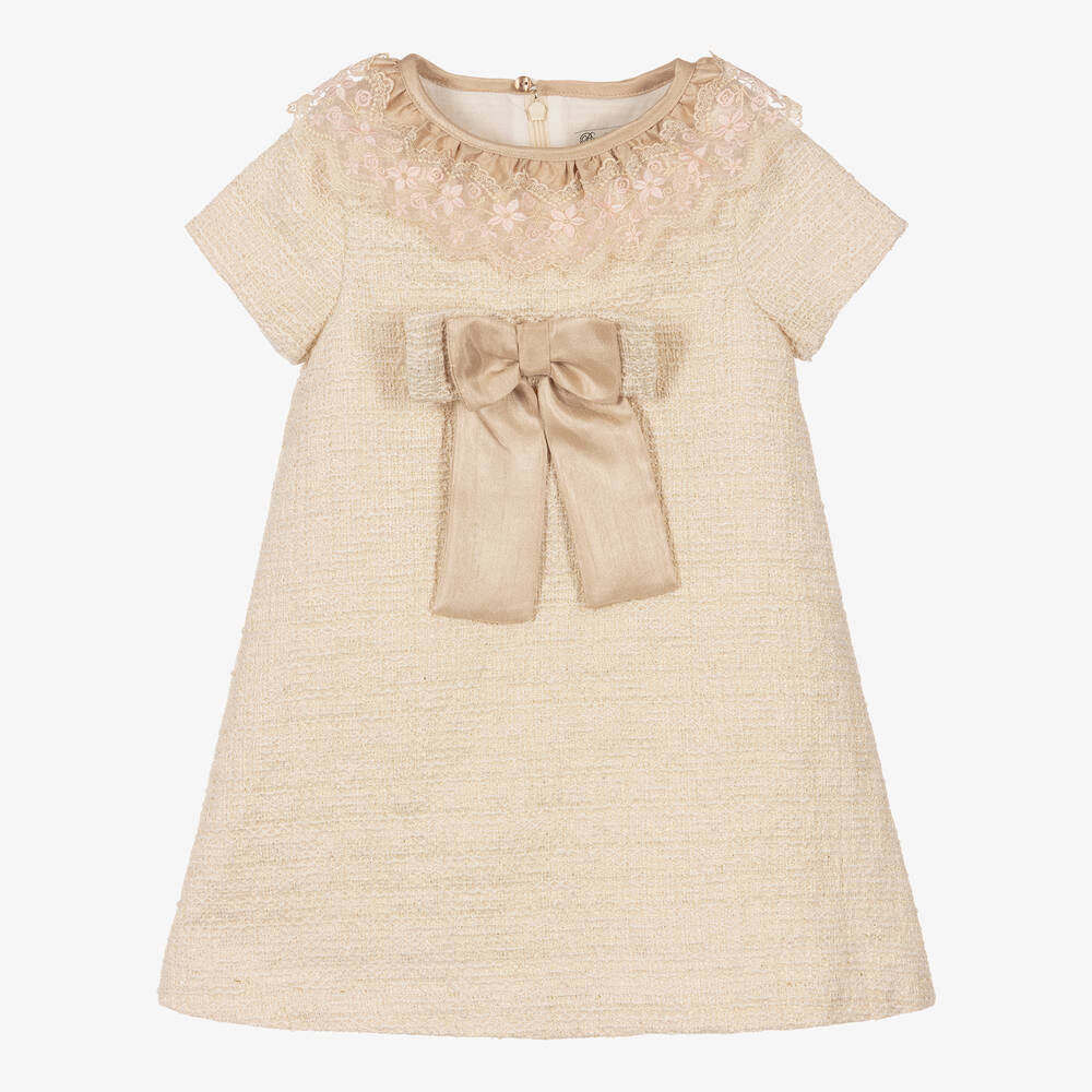 Piccola Speranza Girls Gold Tweed Bow Dress Childrensalon Outlet