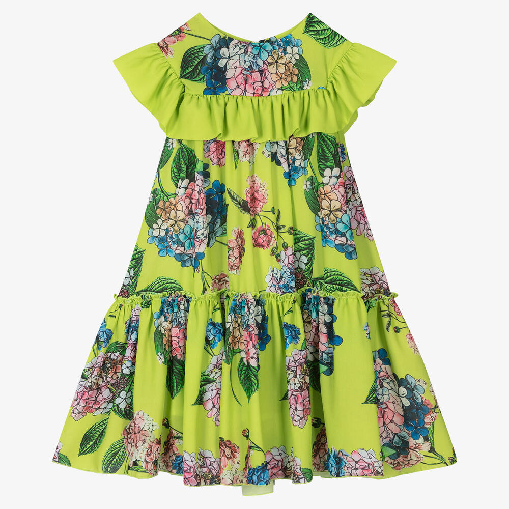 Piccola Speranza - فستان شيفون لون أخضر ليموني بطبعة ورود | Childrensalon