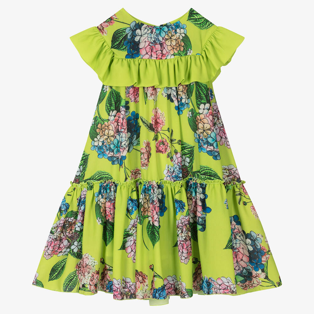 Piccola Speranza - Grünes Chiffonkleid mit Blumen | Childrensalon