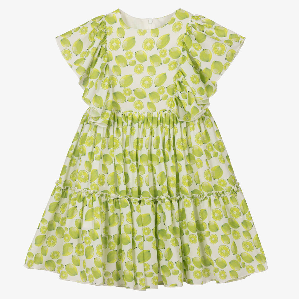 Piccola Speranza - Grünes Chiffonkleid mit Limetten-Print | Childrensalon