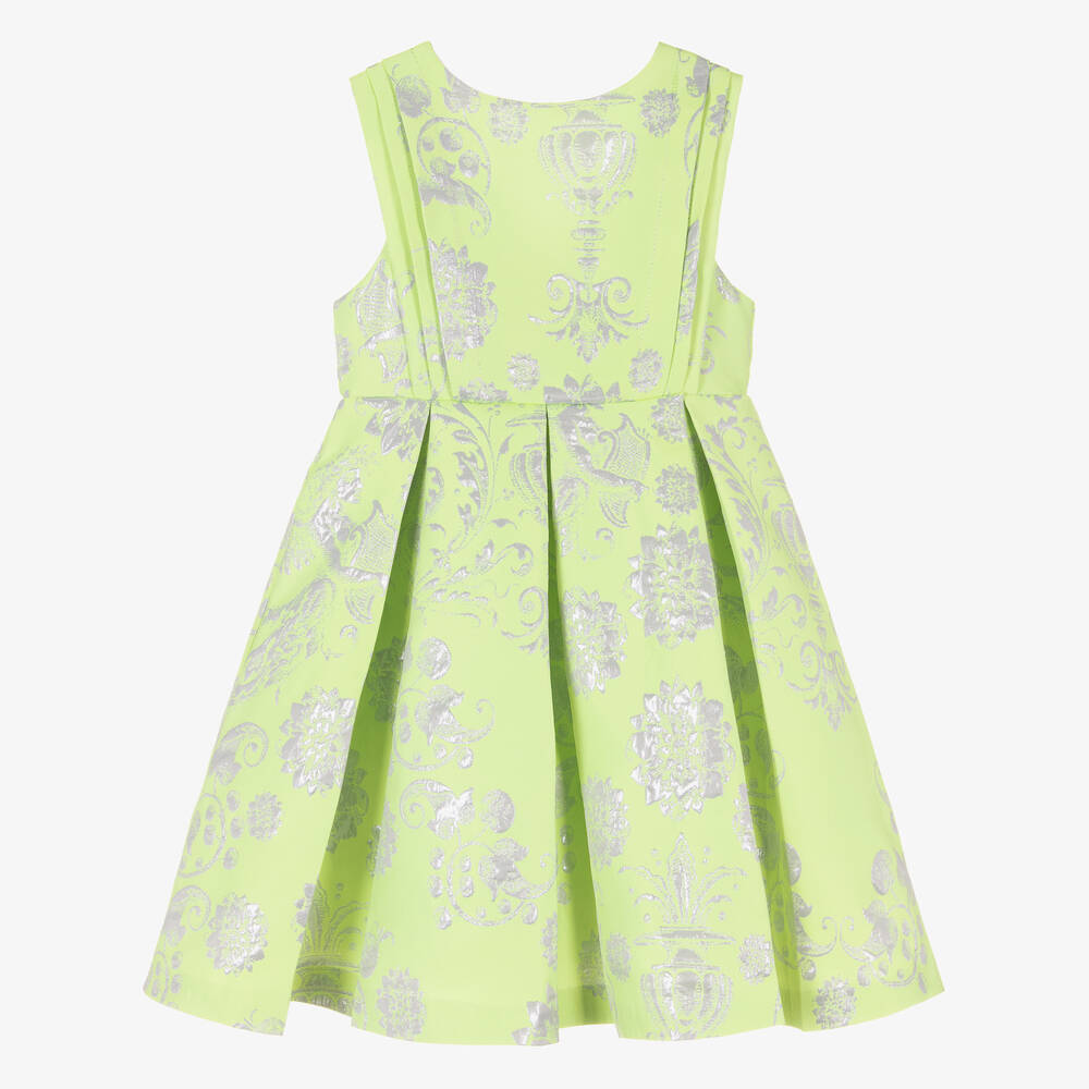 Piccola Speranza - Зелено-серебристое жаккардовое платье с цветочным узором | Childrensalon