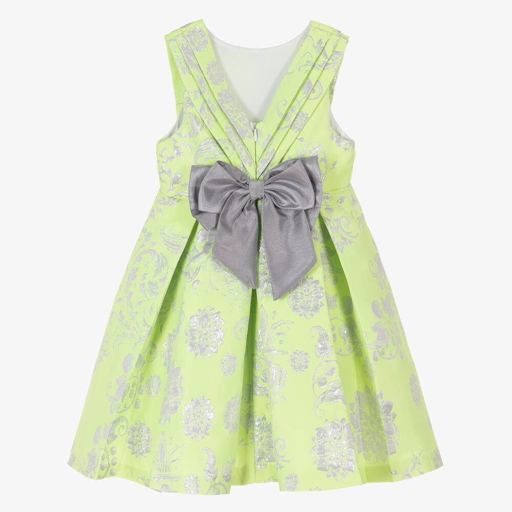 Piccola Speranza-Girls Green & Silver Floral Jacquard Dress | Childrensalon Outlet