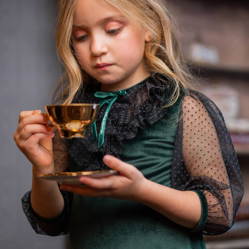 Piccola Speranza-Girls Green Velvet Dress | Childrensalon Outlet