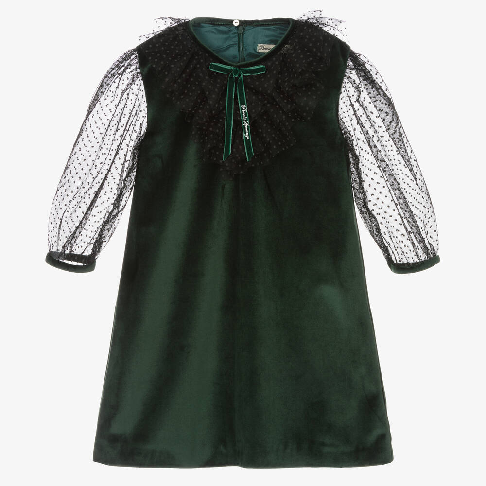 Piccola Speranza - Girls Green Velvet Dress | Childrensalon